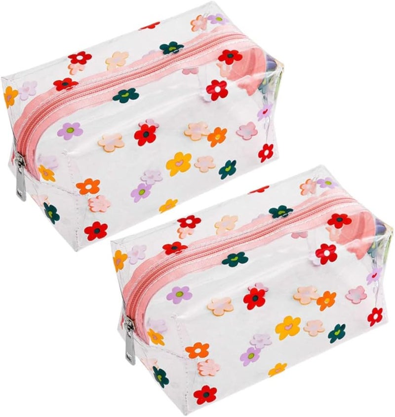 2Pcs Large Capacity Transparent Toiletry Bag With Flower Print For Travel Fitness Home - Image 1